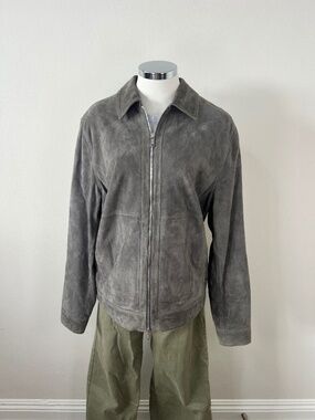 Theory Dustin Gray Lamb Suede Jacket Men’s M Zip Front Leather Minimalist Luxury